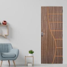 Imagem de Kit Porta de Madeira Decorada 215x75cm com Batente de Aço 06cm Cantareira MGM Carvalho Quebec