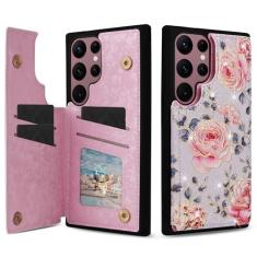 Imagem de Capa carteira para Samsung Galaxy S22 Ultra com suporte para cartão, capa de couro com bloqueio RFID para mulheres e meninas, capa de telefone à prova de choque com suporte para Samsung S22 Ultra 5G