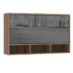 Imagem de Armário Aéreo De Cozinha 120cm 1 Porta Basculante Com Vidro Reflecta E Nichos Aspen Luciane Móveis Vanilla