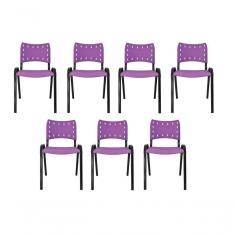 Imagem de Kit 7 Cadeiras Iso Para Escola Escritório Comércio Roxo Base Preta