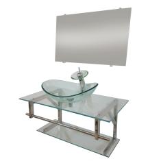 Imagem de Gabinete De Vidro 90cm Iq Inox Com Cuba Oval - Incolor