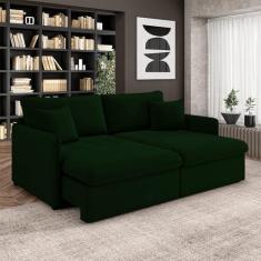 Imagem de Sofá Reclinável e Retrátil Gandalf Bipartido 214cm Caixa Zero com Almofadas Veludo Verde G33 - Gran Belo