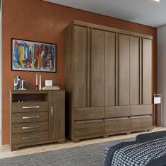 Imagem de Kit Guarda Roupa Casal Arizona 6 Portas e Cômoda 1 Porta e 4 Gavetas Aspen I01 - Clique Chique Móveis