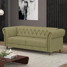 Imagem de Sofá Living Sala de Estar Stanford Chesterfield 2 Lugares 220cm Pés de Madeira Couro Fendi G58 - Gran Belo