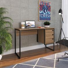Imagem de Escrivaninha Industrial 120cm 3 Gavetas Placa e Ponto Mel