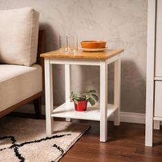 Imagem de Mesa Lateral Madeira Maciça Vanilla CabeCasa MadeiraMadeira Amêndoa/Branco
