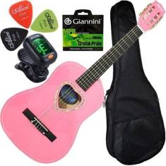 Imagem de Kit Violão Acústico Infantil 1/2 Cor Rosa Austin Envio 24H