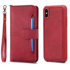 Imagem de Capa Flip Folio para iPhone 14 Plus 12 13 Pro XR Luxo Carteira de Couro Destacável Capa de Telefone Capa Imã para iPhone 11 XS Max 78, vermelho, para iPhone 12 Pro