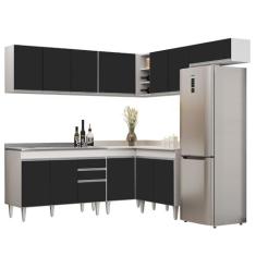 Imagem de Armário de Cozinha Modulado de Canto 7 Peças CP21 com Pia Inox Branco/Preto - Lumil