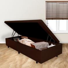 Imagem de Cama Box Baú Solteirão 96x203x42cm Suede Marrom Com Pistão A Gás