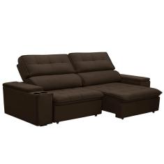 Imagem de Sofá Retrátil E Reclinável 4 Lugares 250cm Zoho Porta Copos No Braço Veludo Marrom G22 - Gran Belo