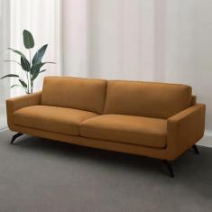 Imagem de Sofá Decorativo Thalia 3 Lugares Sala de estar 210cm Pés em Aço Couro Caramelo G88 - Gran Belo