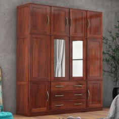 Imagem de Guarda-Roupa Casal Paris 10 Portas 3 Gavetas com Espelho Madeira Maciça Mogano 371 - Lanes
