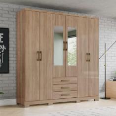 Imagem de Guarda-roupa Solteiro 6 Portas 3 Gavetas com Espelho Caju