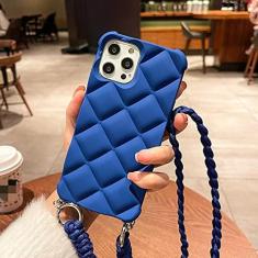Imagem de Estojo com cordão cruzado 3D Diamond Lattice para iPhone 14 11 12 13 Pro Max XR XS X 6 7 8 Plus SE Silicone Bumper Cover, Azul Klein, para iPhone 13 Mini