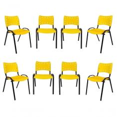 Imagem de Kit 8 Cadeiras Iso Para Escola Escritório Comércio Amarela Base Preta