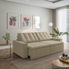 Imagem de Sofá Cama Retrátil e Reclinável 4 Lugares 280cm em Veludo com Molas e Braço Reto Palmeira Cabecasa M Bege