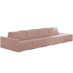Imagem de Sofá Ilha Modular Para Sala 392cm Com Puff Dublin K01 Veludo Rosê - Ly