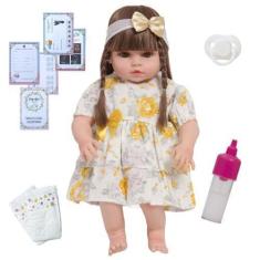 Imagem de Boneca Tipo Reborn Corpo De Vinil 46cm Com Kit Acessórios - Cegonha Re