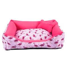 Imagem de Cama para Cachorro ou Gato Tamanho Médio 60x55cm + Ossinho Flamingo