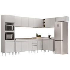 Imagem de Armário De Cozinha Modulada De Canto 8 Peças Cp09 Balcão Com Pia Inox Branco - Lumil