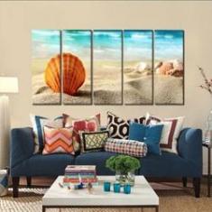 Imagem de Quadro Decorativo Mar e Praia 140x65 em tecido 5 peças