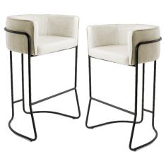 Imagem de Kit 2 Banquetas Decorativas Base Aço  Betina C-107 Linho Creme - Domi