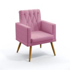 Imagem de Poltrona Vega Com Rodapé E Botões Capitonê Sued Rosê Aradecor