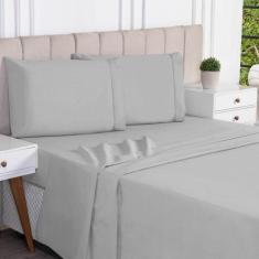 Imagem de Jogo Lençol Liso Padrão 4 Peças 180 Fios 100% Algodão Cinza - Sucadu E
