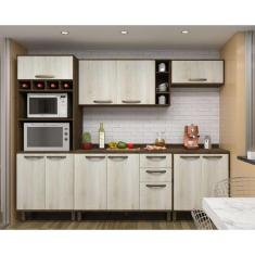 Imagem de Armário De Cozinha Completa Com 5 Peças E Tampo Sara Luciane Móveis Castanho Com Legno Crema