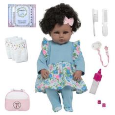 Imagem de Boneca Bebê Reborn Negra Princesa 46cm Bolsa Acessórios - Cegonha Rebo