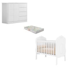 Imagem de Berço Americano Realeza e Cômoda Infantil Eloá Branco Acetinado com Colchão Gazin - Phoenix Baby