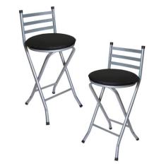 Imagem de Kit 2 Banco Banqueta Dobrável Baixo em Aço Com Espuma e Encosto até 10