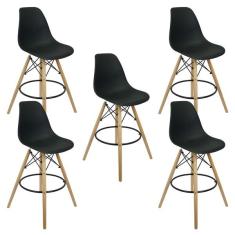 Imagem de Kit 5 Banquetas Charles Eames Eiffel Wood Design Base Fixa Ma