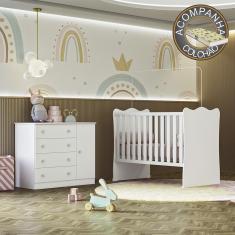 Imagem de Quarto de Bebê Doce Sonho com Cômoda 2561 e Berço Simples 1 Qmovi Branco + Colchão Gazin
