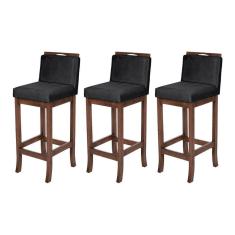 Imagem de Kit 3 Banquetas Média para Bancada Turim Madeira Capuccino Suede CCS
