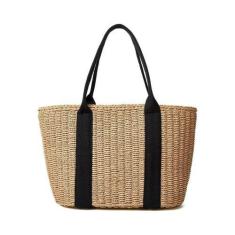 Imagem de Bolsa Feminina de Palha Natural com Alças Pretas Ideal Para TodasasOca