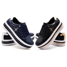 Imagem de Kit 2 Tênis Feminino Plataforma Bordado Fé Anabela Exclusiva Macia Dia