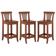 Imagem de Kit 3 Banquetas Média Madeira Maciça Valentina 36x90Cm Bancada Cozinha Gourmet Verniz Imbuia - RMI