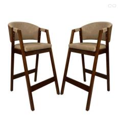 Imagem de Kit 2 Banquetas Alta de Madeira Maciça Capuccino Ravena com Encosto Si
