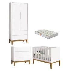 Imagem de Quarto De Bebê 2 Portas E Cômoda Gaveteiro New Classic Branco Com Pés 