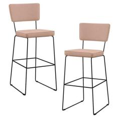 Imagem de Kit 2 Banquetas Alta Para Cozinha Sala De Jantar Base em Aço Fixa Alla