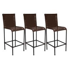 Imagem de Conjunto de 3 Banquetas Alta Diplomata de Fibra Sintética - Acesse Móv