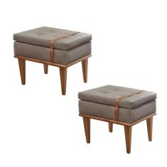 Imagem de Conjunto - 2 Puffs Banqueta Londres Luxo Castellar Móbile Linho Cappuccino