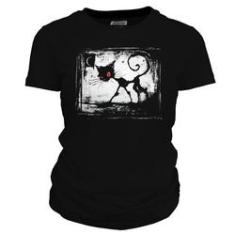 Imagem de Camiseta Feminina 100% algodão DASANTIGAS estampa Gato Dark em serigrafia.