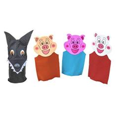 Imagem de Fantoches 3 Porquinhos Feltro 4 Personagens Embalagem Plástico Carlu Brinquedos