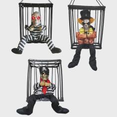 Imagem de Boneco Halloween Esqueleto na Jaula com Sensor e Movimento