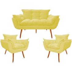 Imagem de Namoradeira + 2 Poltronas Decorativa Opalla Sala De Estar Consultorio