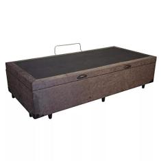 Imagem de Cama Box Baú Solteiro Suede Marrom Com Pistão A Gás