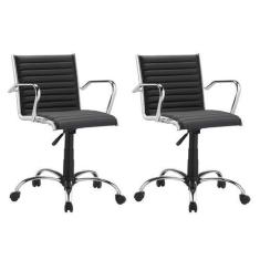 Imagem de Kit 2 Cadeiras Escritório Giratória Preta Diretor Cromada - Alezzi